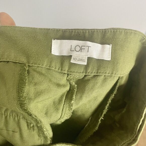 Loft Belted Drapey Cargo Linen Blend Pants Olive Green Womens Size 10 Workwear - Picture 6 of 14